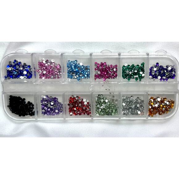 12 Grid Multi Color Nail Art Rhinestone 3D Round Flat back - Picture 1 of 4